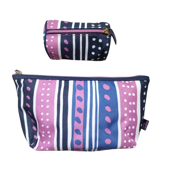 Estee Lauder Pink and Blue Cosmetic Bag Set Geometric Pattern Travel Set New - Picture 1 of 9
